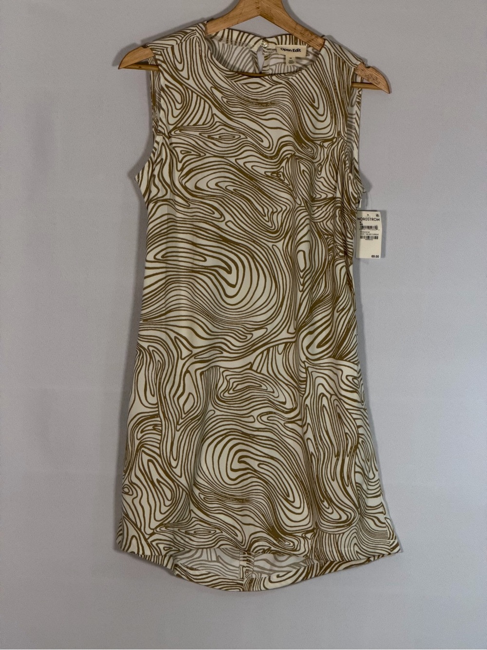 Open Edit NWT Medium Ivory Tan Geo Cutout Back Sleeveless Mini Dress